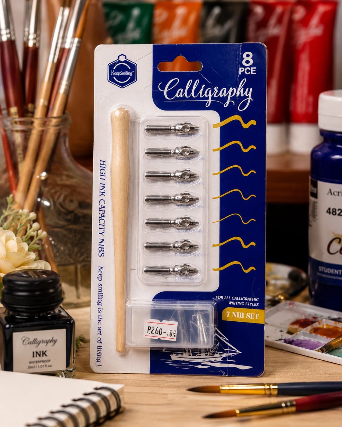 Professional Calligraphy Nib Pen Set with Wooden Holder – 8 Piece