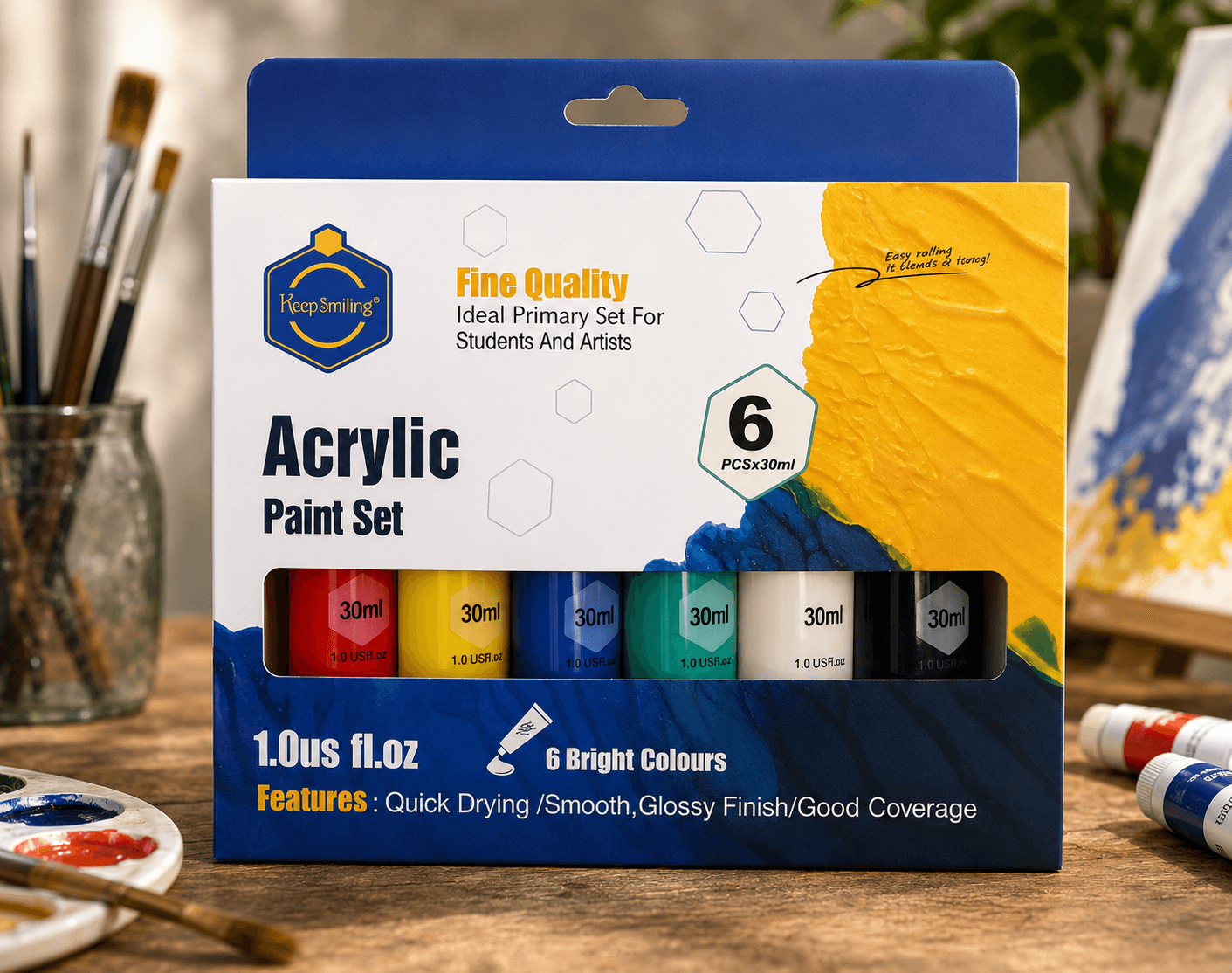 𝐊𝐞𝐞𝐩 𝐒𝐦𝐢𝐥𝐢𝐧𝐠 𝐀𝐜𝐫𝐲𝐥𝐢𝐜 𝐂𝐨𝐥𝐨𝐮𝐫 𝐒𝐞𝐭 – 𝟔 𝐩𝐜𝐬 (𝟑𝟎 𝐦𝐥 𝐞𝐚𝐜𝐡